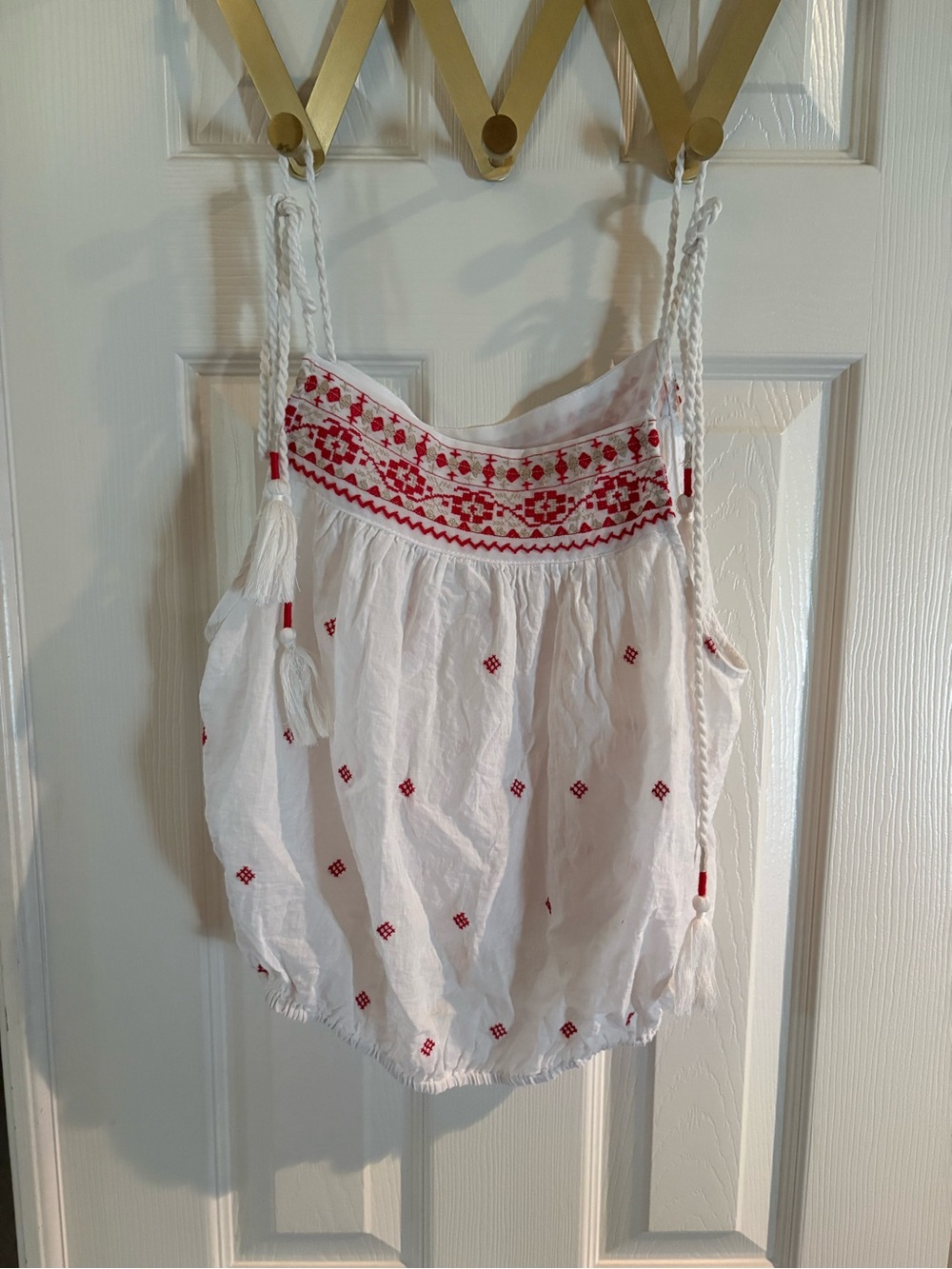 Altar'd State White Crop Tank with Red Embroidered Yoke